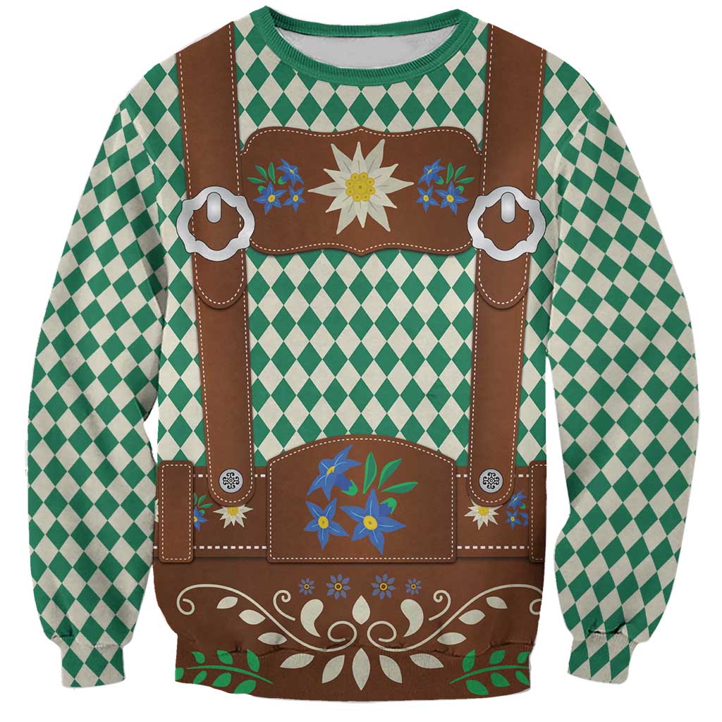 Lederhosen Oktoberfest Sweatshirt Green Edelweiss Floral Polka Dots - Wonder Print Shop