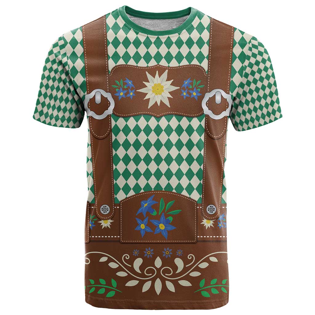 Lederhosen Oktoberfest T Shirt Green Edelweiss Floral Polka Dots - Wonder Print Shop