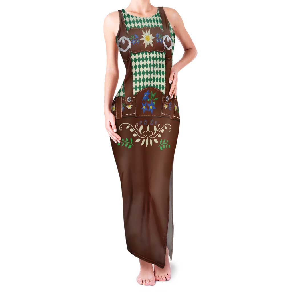 Lederhosen Oktoberfest Tank Maxi Dress Green Edelweiss Floral Polka Dots - Wonder Print Shop