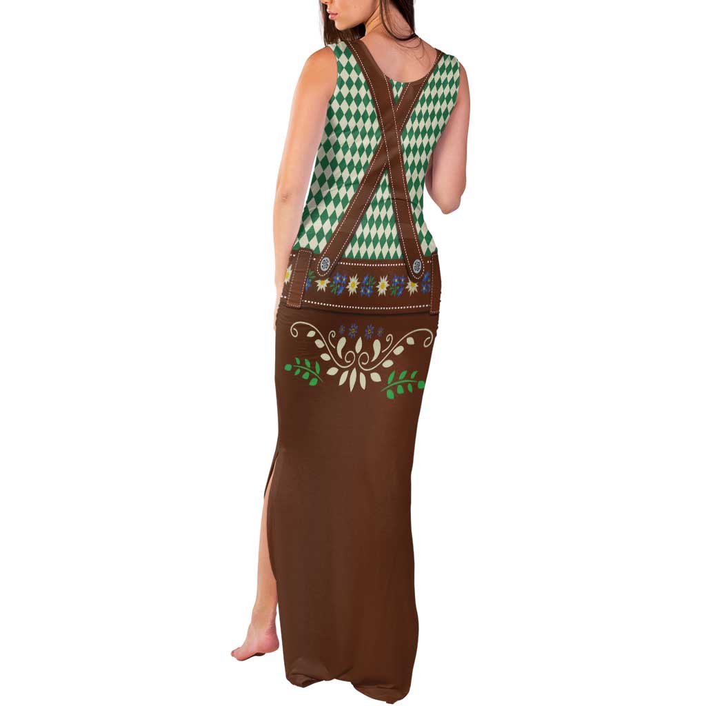 Lederhosen Oktoberfest Tank Maxi Dress Green Edelweiss Floral Polka Dots - Wonder Print Shop