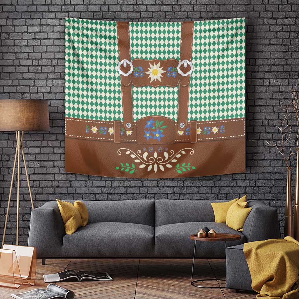 Lederhosen Oktoberfest Tapestry Green Edelweiss Floral Polka Dots - Wonder Print Shop