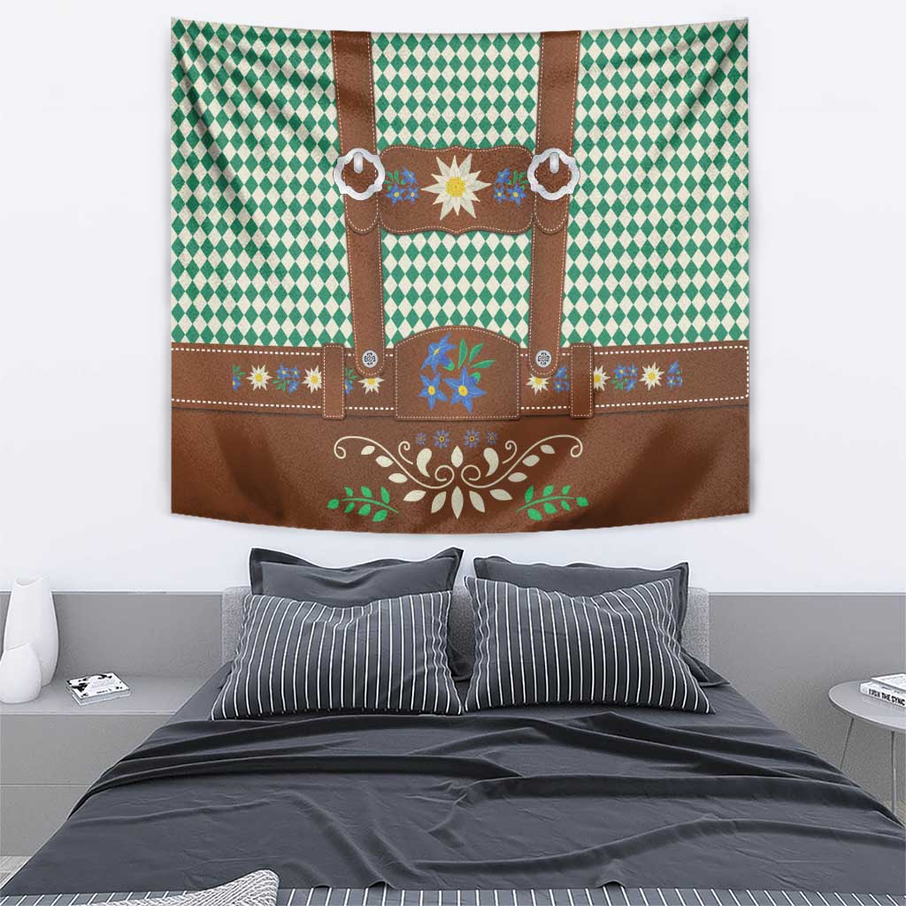 Lederhosen Oktoberfest Tapestry Green Edelweiss Floral Polka Dots - Wonder Print Shop