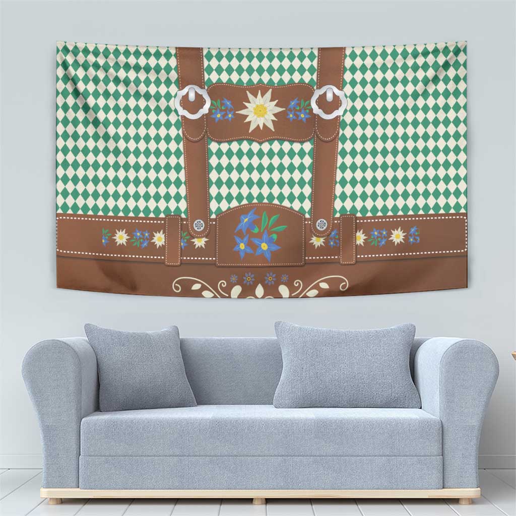 Lederhosen Oktoberfest Tapestry Green Edelweiss Floral Polka Dots - Wonder Print Shop