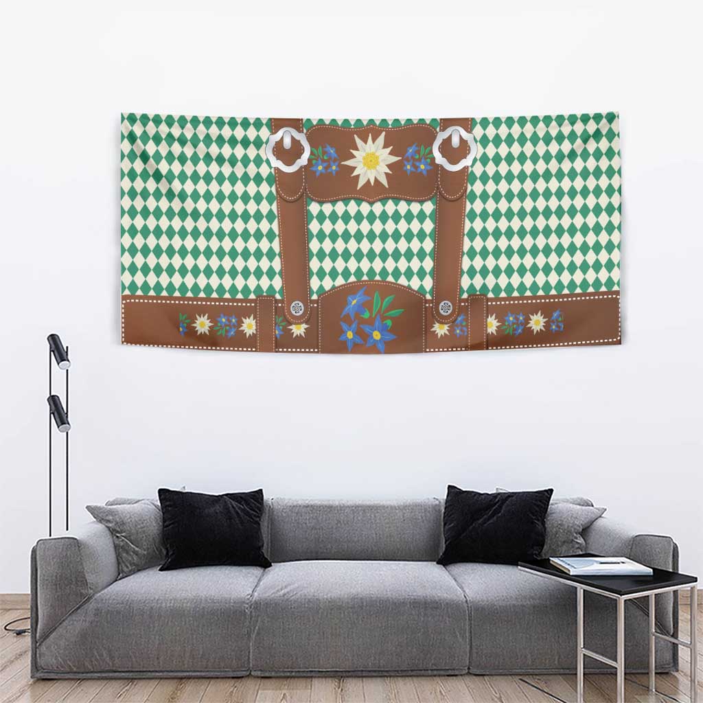 Lederhosen Oktoberfest Tapestry Green Edelweiss Floral Polka Dots - Wonder Print Shop