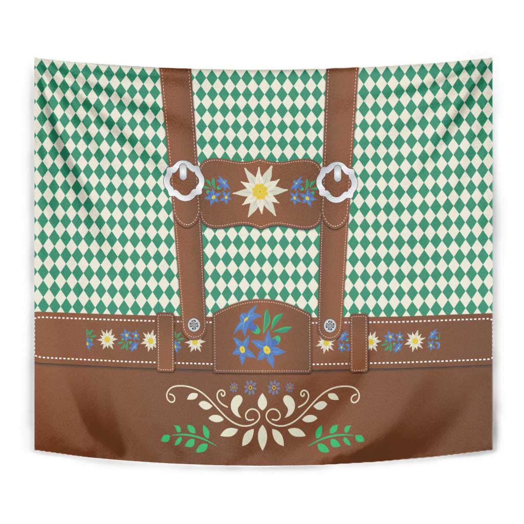 Lederhosen Oktoberfest Tapestry Green Edelweiss Floral Polka Dots - Wonder Print Shop