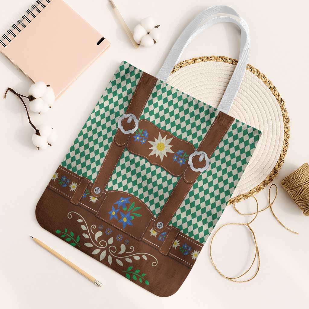 Lederhosen Oktoberfest Tote Bag Green Edelweiss Floral Polka Dots - Wonder Print Shop