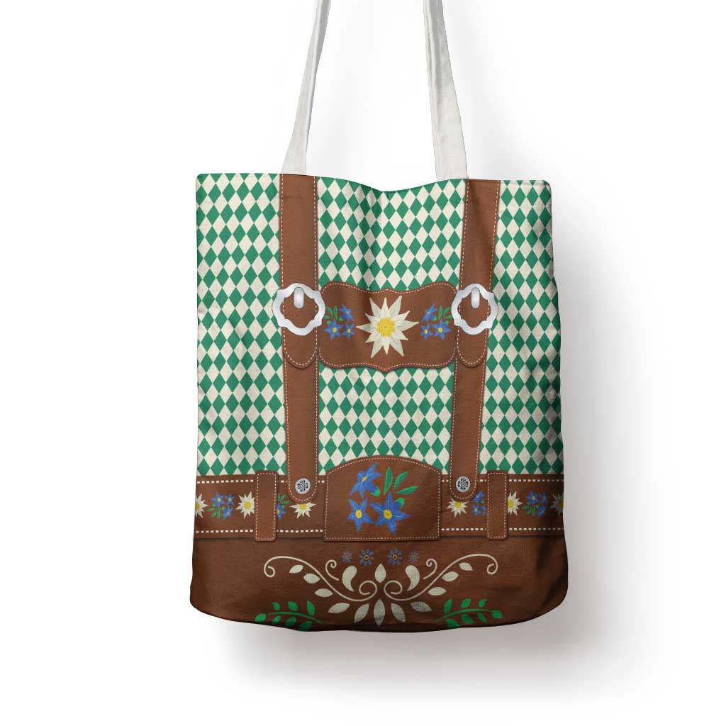 Lederhosen Oktoberfest Tote Bag Green Edelweiss Floral Polka Dots - Wonder Print Shop