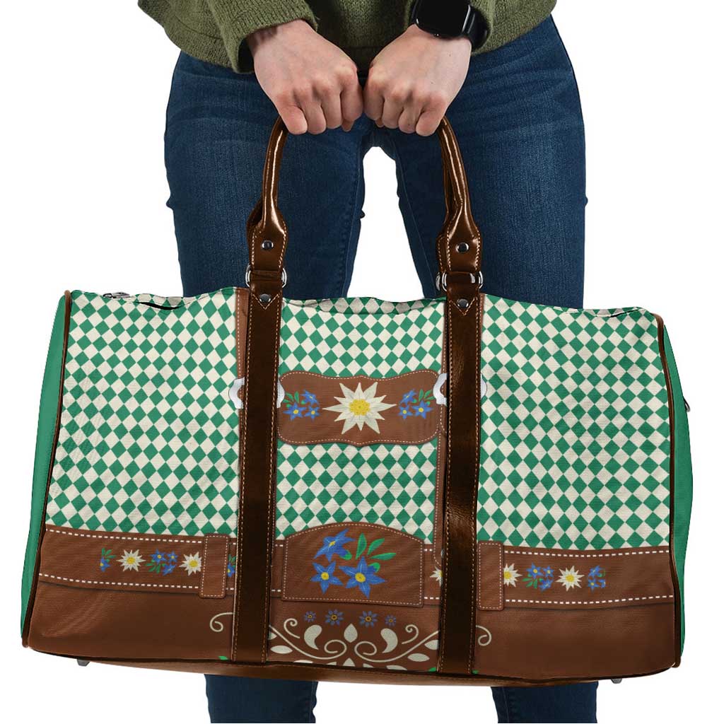 Lederhosen Oktoberfest Travel Bag Green Edelweiss Floral Polka Dots - Wonder Print Shop