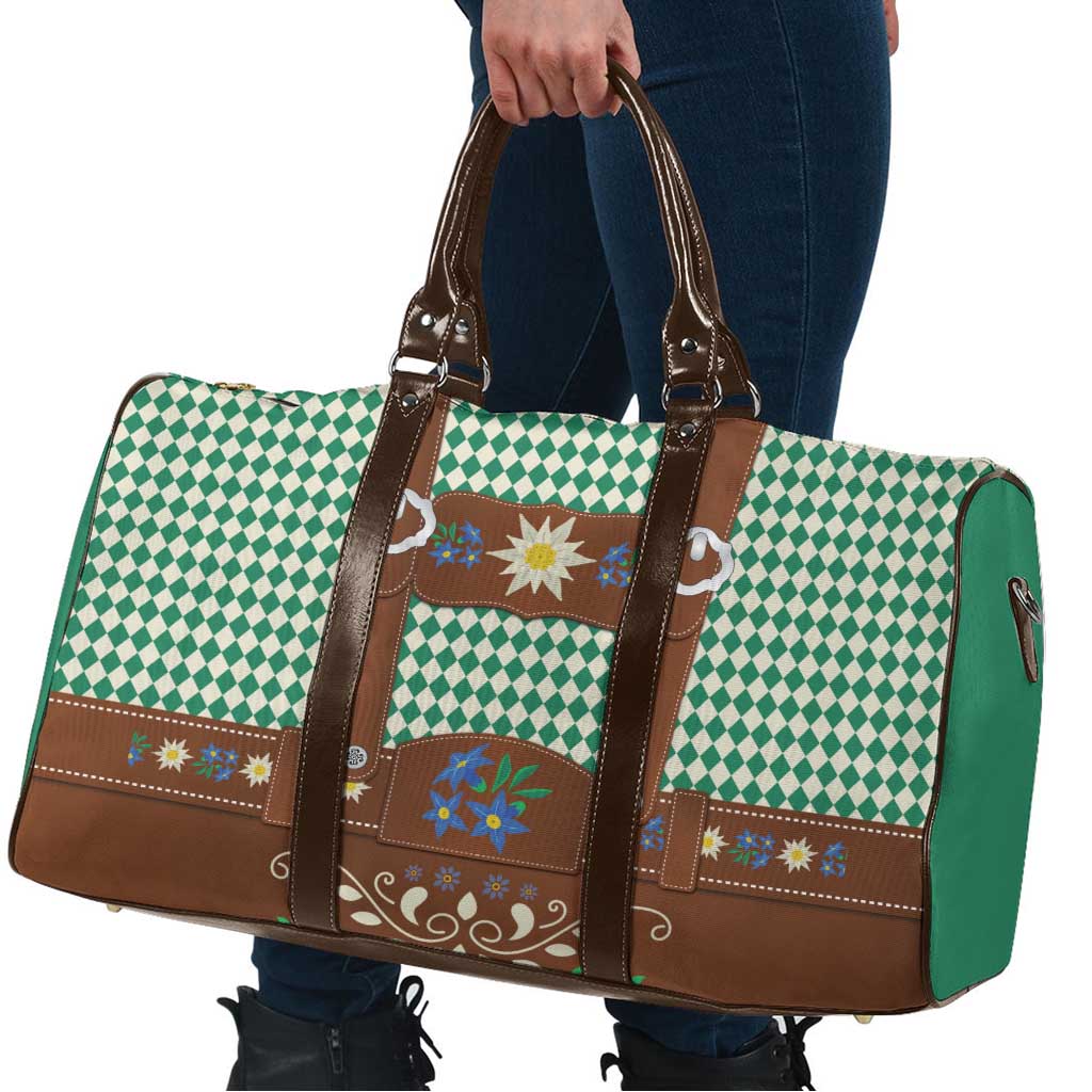 Lederhosen Oktoberfest Travel Bag Green Edelweiss Floral Polka Dots - Wonder Print Shop