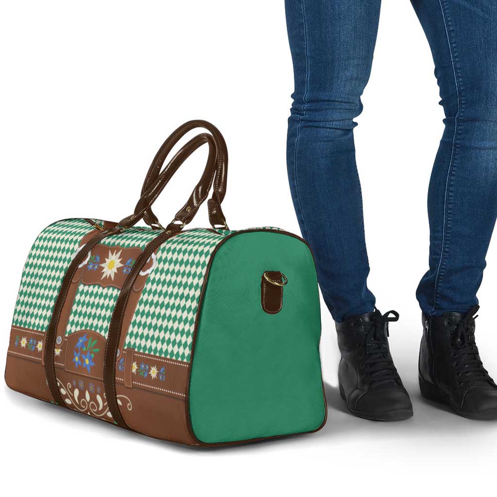 Lederhosen Oktoberfest Travel Bag Green Edelweiss Floral Polka Dots - Wonder Print Shop