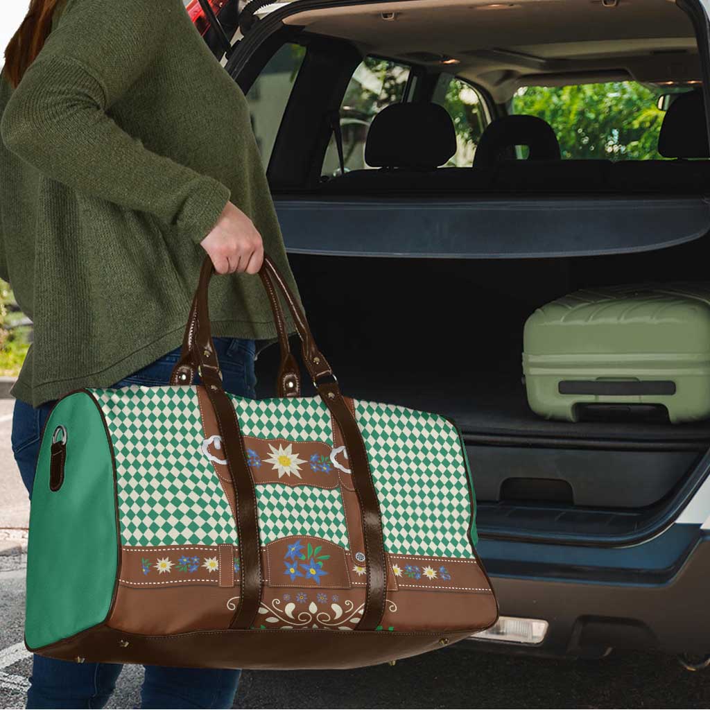 Lederhosen Oktoberfest Travel Bag Green Edelweiss Floral Polka Dots - Wonder Print Shop
