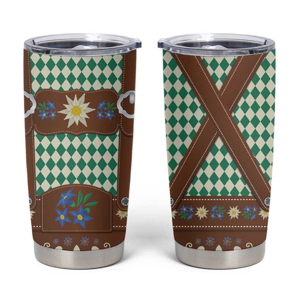 Lederhosen Oktoberfest Tumbler Cup Green Edelweiss Floral Polka Dots - Wonder Print Shop
