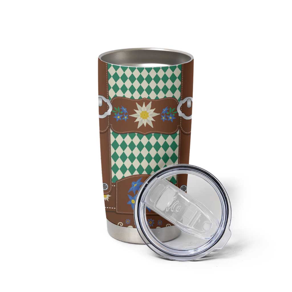 Lederhosen Oktoberfest Tumbler Cup Green Edelweiss Floral Polka Dots - Wonder Print Shop