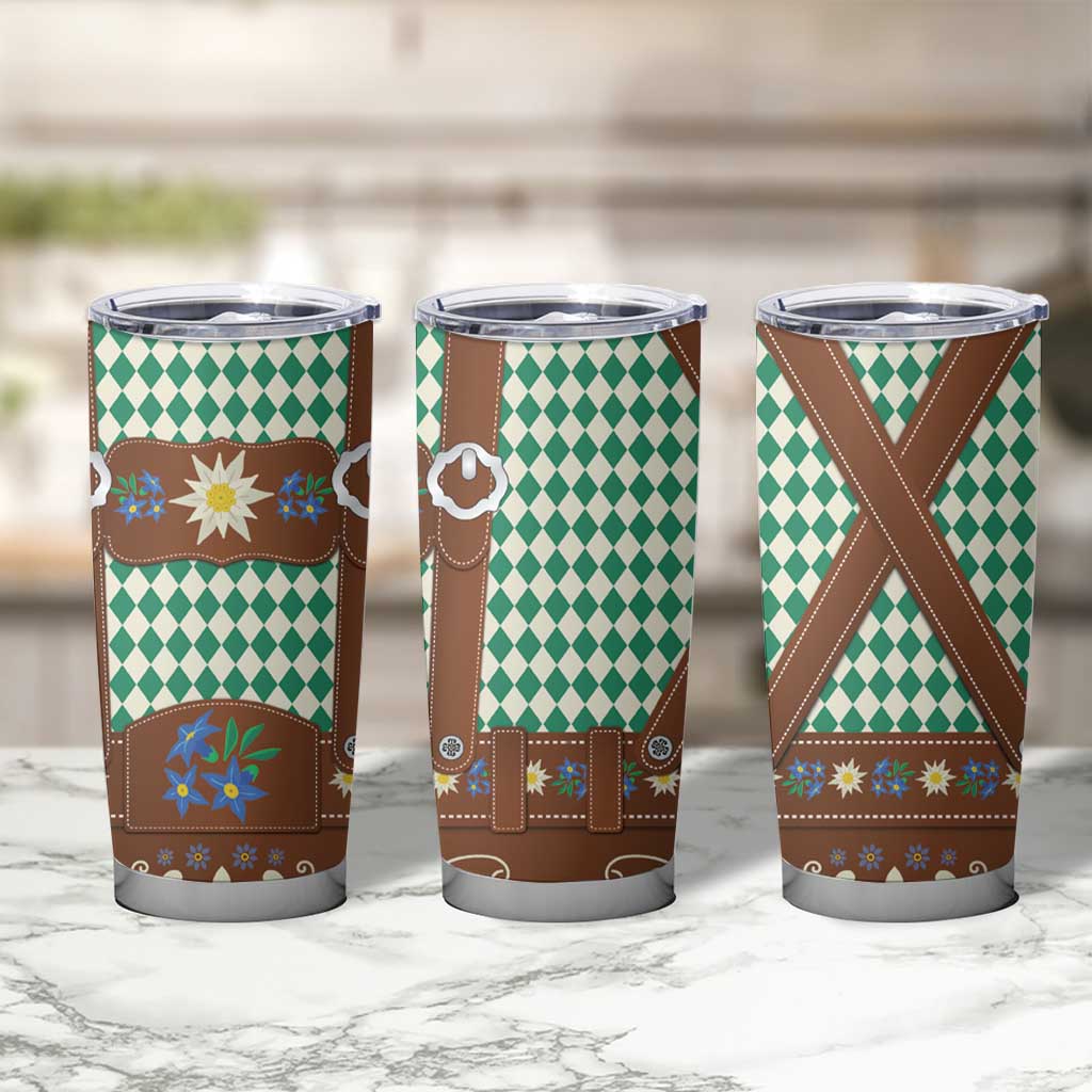 Lederhosen Oktoberfest Tumbler Cup Green Edelweiss Floral Polka Dots - Wonder Print Shop