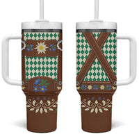 Lederhosen Oktoberfest Tumbler With Handle Green Edelweiss Floral Polka Dots - Wonder Print Shop