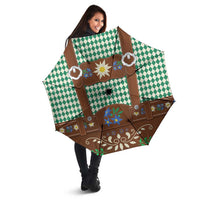 Lederhosen Oktoberfest Umbrella Green Edelweiss Floral Polka Dots - Wonder Print Shop