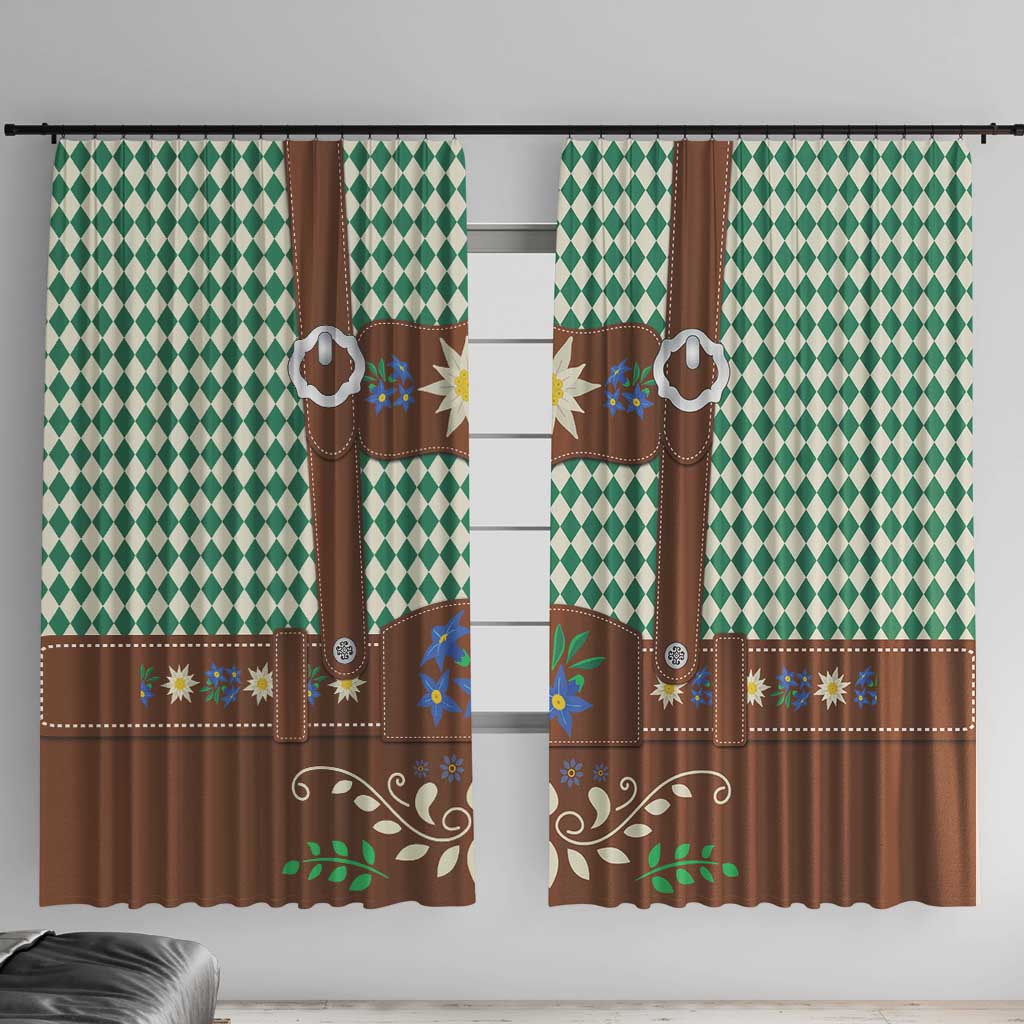 Lederhosen Oktoberfest Window Curtain Green Edelweiss Floral Polka Dots - Wonder Print Shop