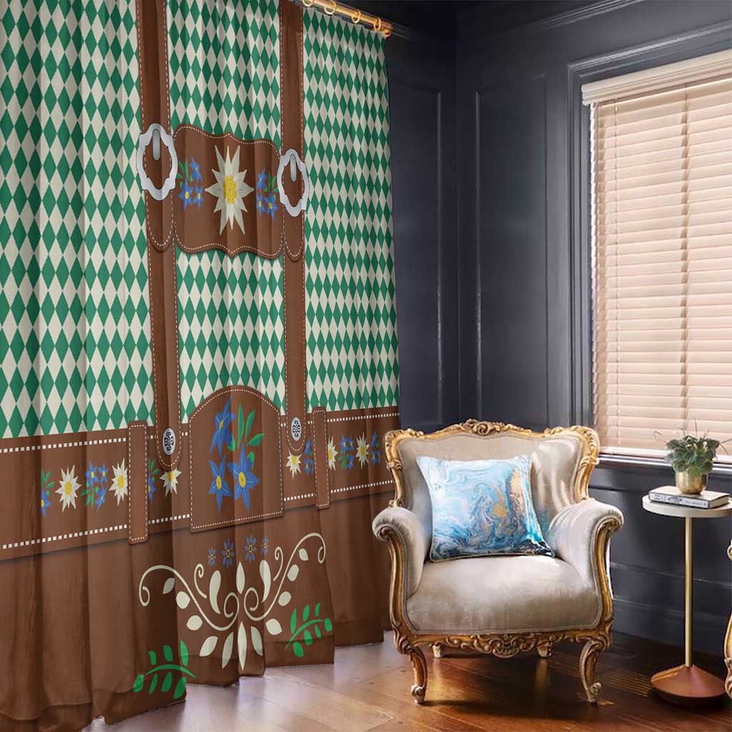 Lederhosen Oktoberfest Window Curtain Green Edelweiss Floral Polka Dots - Wonder Print Shop