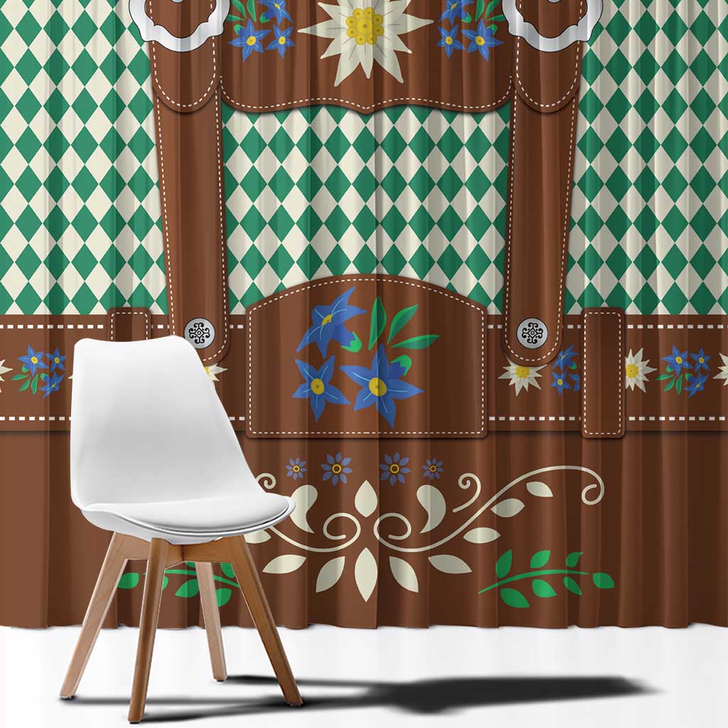 Lederhosen Oktoberfest Window Curtain Green Edelweiss Floral Polka Dots - Wonder Print Shop