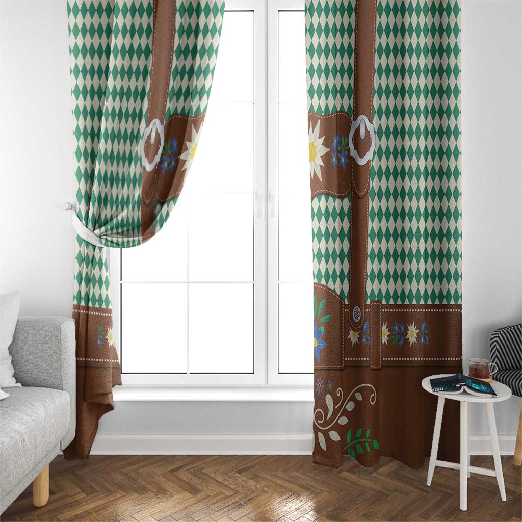 Lederhosen Oktoberfest Window Curtain Green Edelweiss Floral Polka Dots - Wonder Print Shop