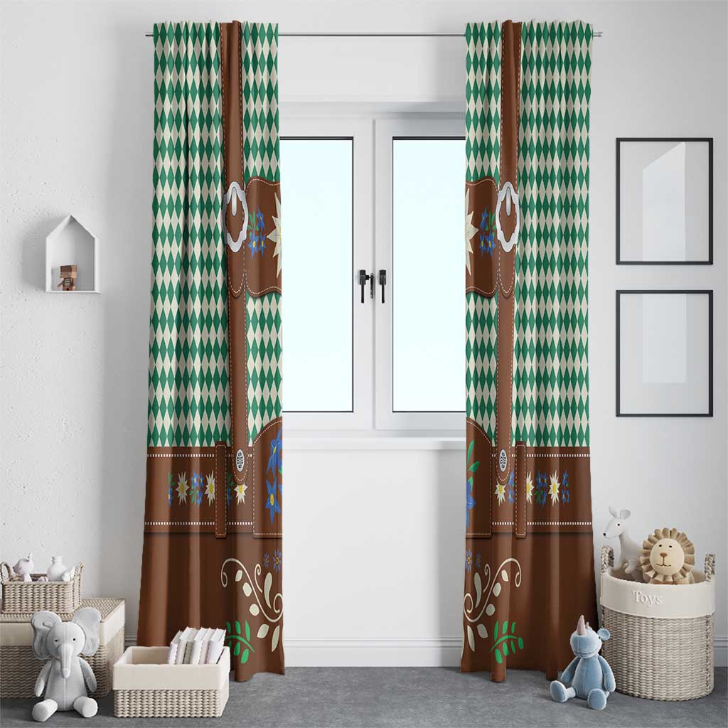 Lederhosen Oktoberfest Window Curtain Green Edelweiss Floral Polka Dots - Wonder Print Shop