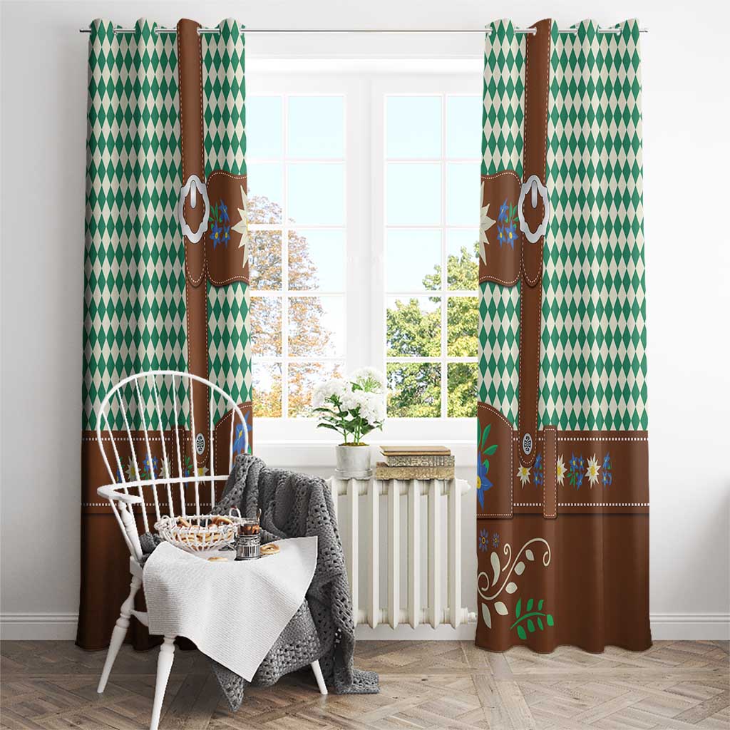 Lederhosen Oktoberfest Window Curtain Green Edelweiss Floral Polka Dots - Wonder Print Shop