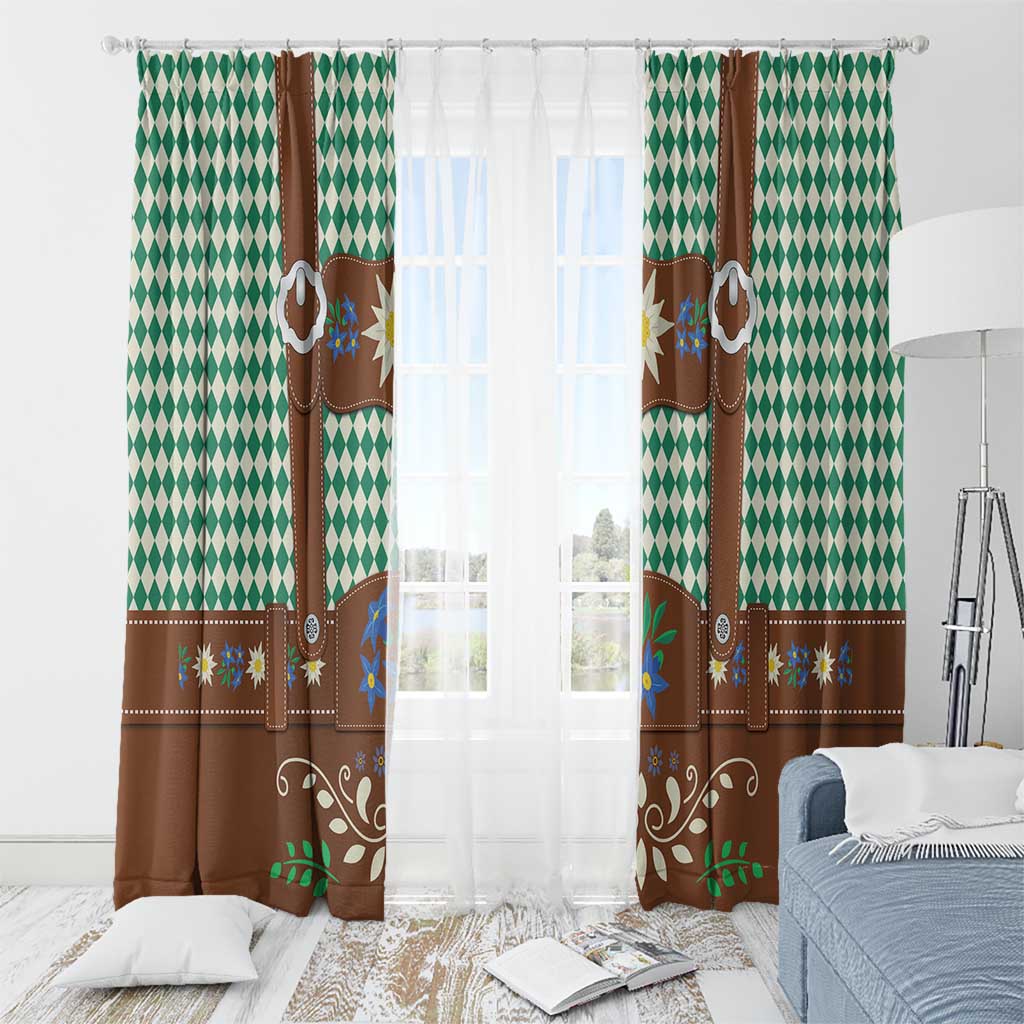 Lederhosen Oktoberfest Window Curtain Green Edelweiss Floral Polka Dots - Wonder Print Shop