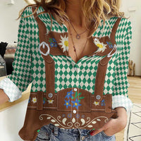Lederhosen Oktoberfest Women Casual Shirt Green Edelweiss Floral Polka Dots - Wonder Print Shop