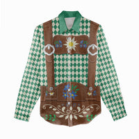 Lederhosen Oktoberfest Women Casual Shirt Green Edelweiss Floral Polka Dots - Wonder Print Shop
