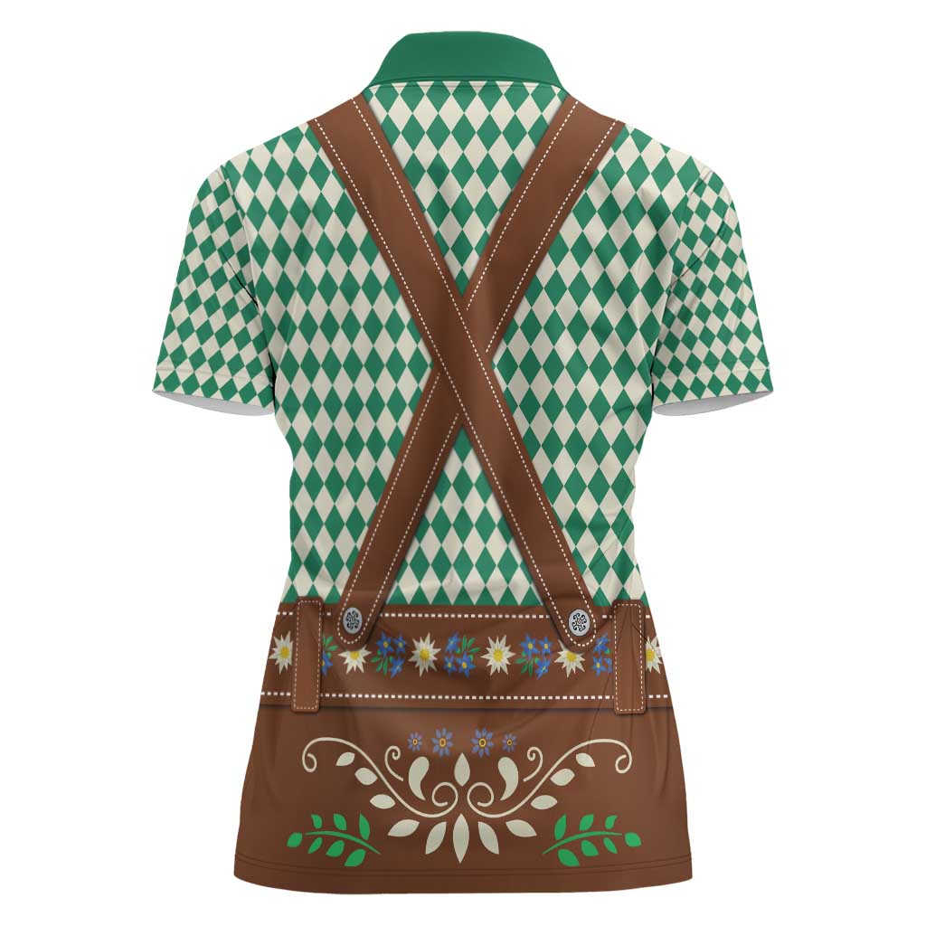Lederhosen Oktoberfest Women Polo Shirt Green Edelweiss Floral Polka Dots - Wonder Print Shop