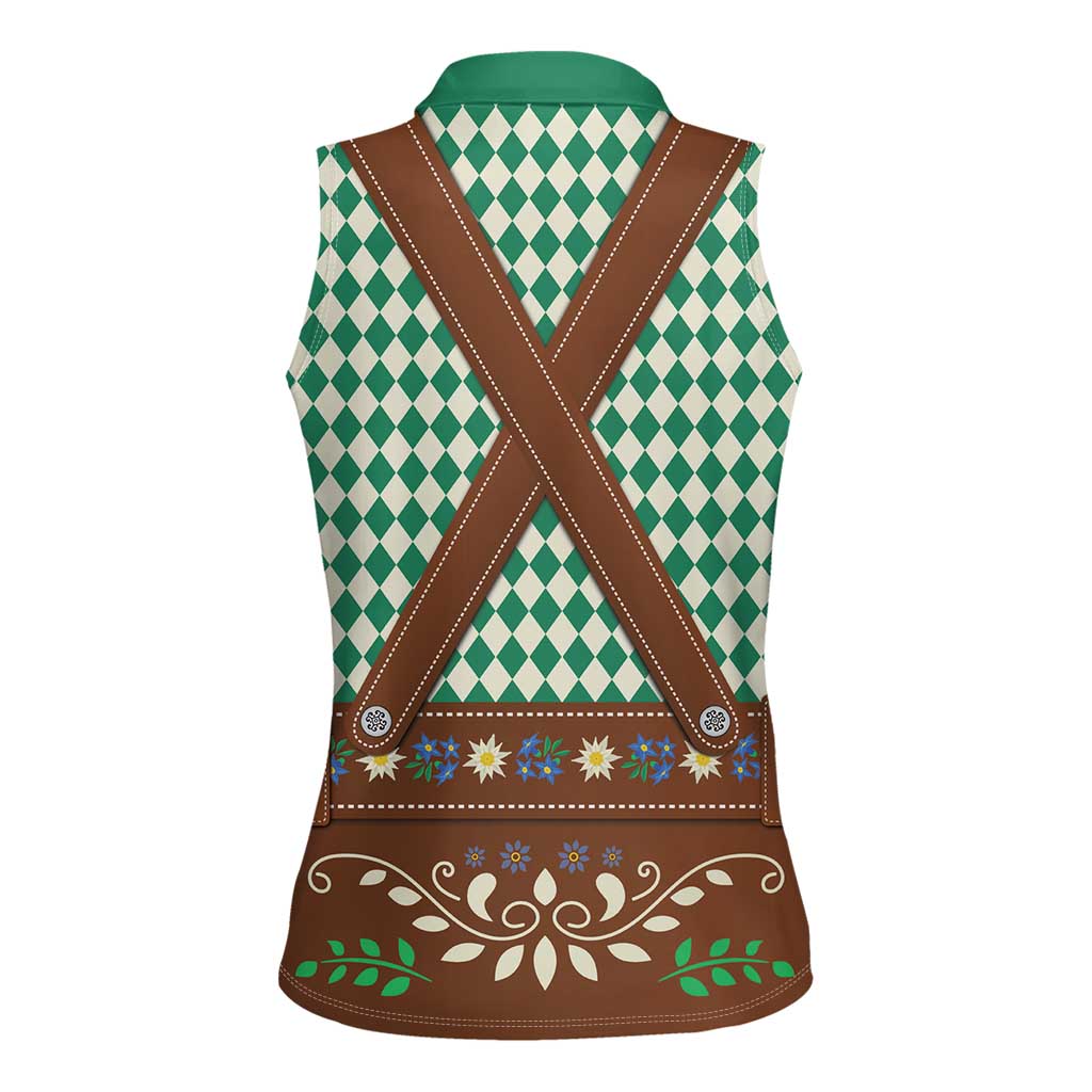 Lederhosen Oktoberfest Women Sleeveless Polo Shirt Green Edelweiss Floral Polka Dots - Wonder Print Shop