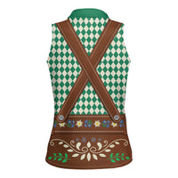 Lederhosen Oktoberfest Women Sleeveless Polo Shirt Green Edelweiss Floral Polka Dots - Wonder Print Shop