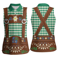 Lederhosen Oktoberfest Women Sleeveless Polo Shirt Green Edelweiss Floral Polka Dots - Wonder Print Shop