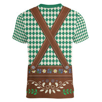 Lederhosen Oktoberfest Women V-Neck T-Shirt Green Edelweiss Floral Polka Dots - Wonder Print Shop
