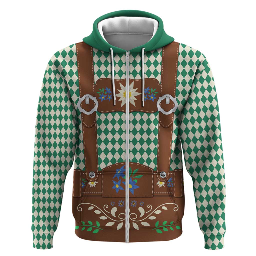 Lederhosen Oktoberfest Zip Hoodie Green Edelweiss Floral Polka Dots - Wonder Print Shop