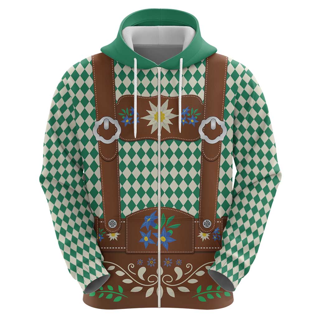 Lederhosen Oktoberfest Zip Hoodie Green Edelweiss Floral Polka Dots - Wonder Print Shop