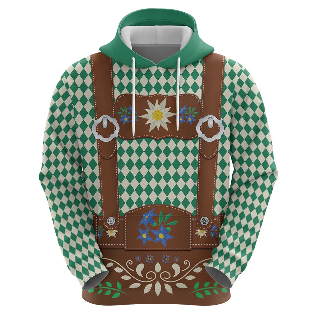 Lederhosen Oktoberfest Zip Hoodie Green Edelweiss Floral Polka Dots - Wonder Print Shop
