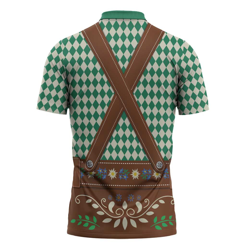 Lederhosen Oktoberfest Zipper Polo Shirt Green Edelweiss Floral Polka Dots - Wonder Print Shop