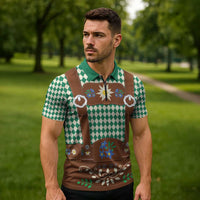 Lederhosen Oktoberfest Zipper Polo Shirt Green Edelweiss Floral Polka Dots - Wonder Print Shop