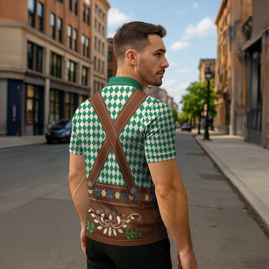 Lederhosen Oktoberfest Zipper Polo Shirt Green Edelweiss Floral Polka Dots - Wonder Print Shop