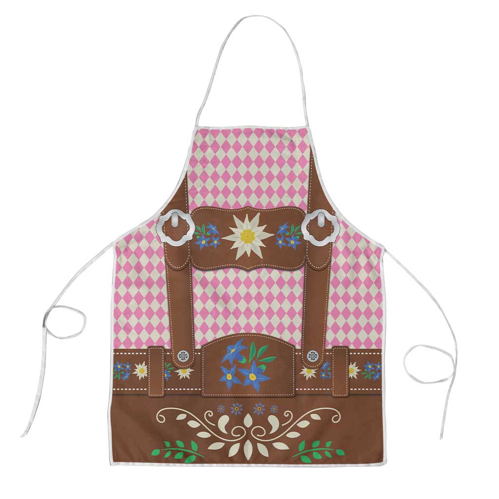 Lederhosen Oktoberfest Apron Pink Edelweiss Floral Polka Dots - Wonder Print Shop