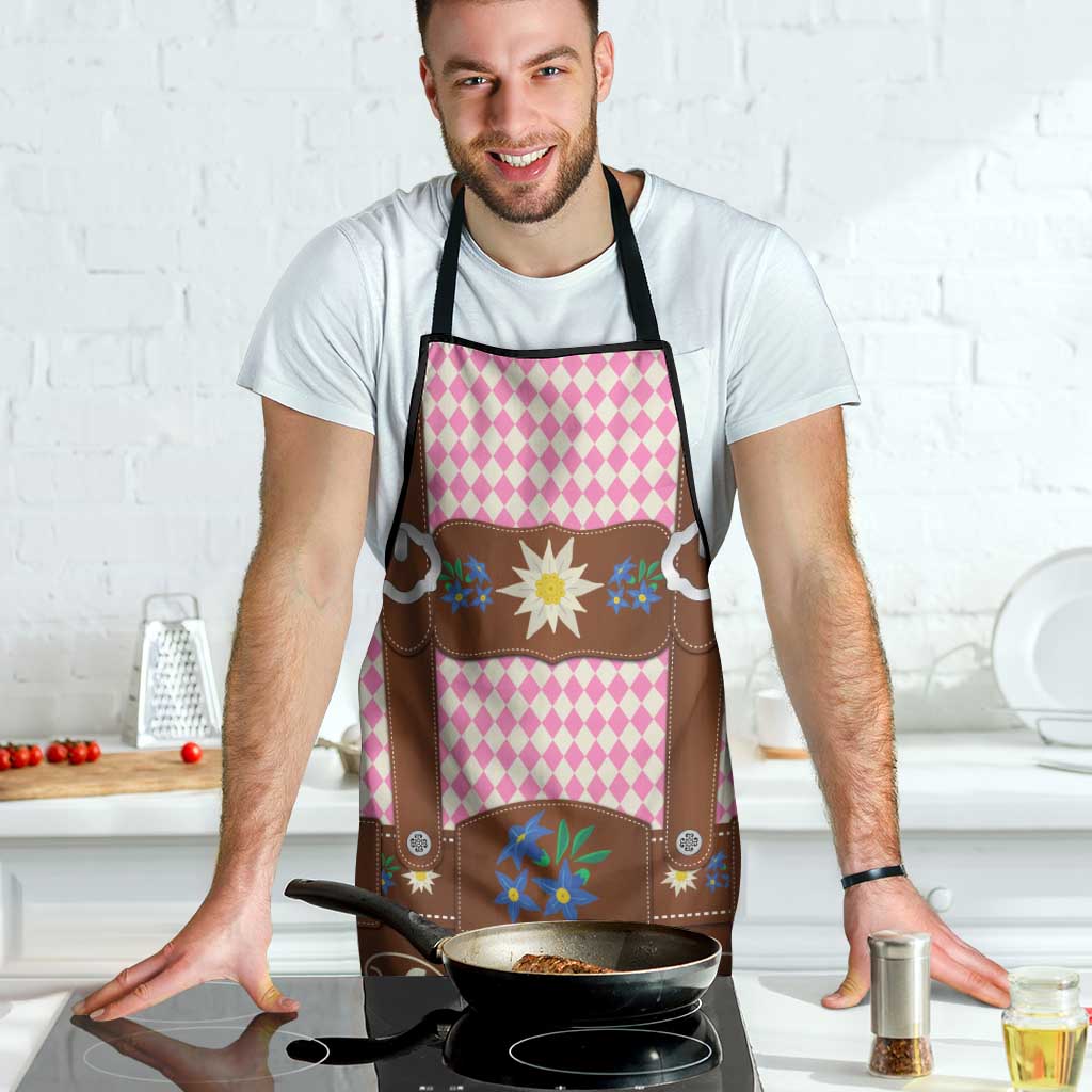 Lederhosen Oktoberfest Apron Pink Edelweiss Floral Polka Dots - Wonder Print Shop