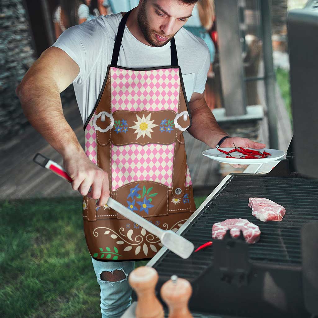Lederhosen Oktoberfest Apron Pink Edelweiss Floral Polka Dots - Wonder Print Shop
