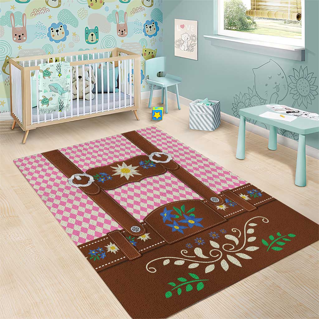 Lederhosen Oktoberfest Area Rug Pink Edelweiss Floral Polka Dots - Wonder Print Shop