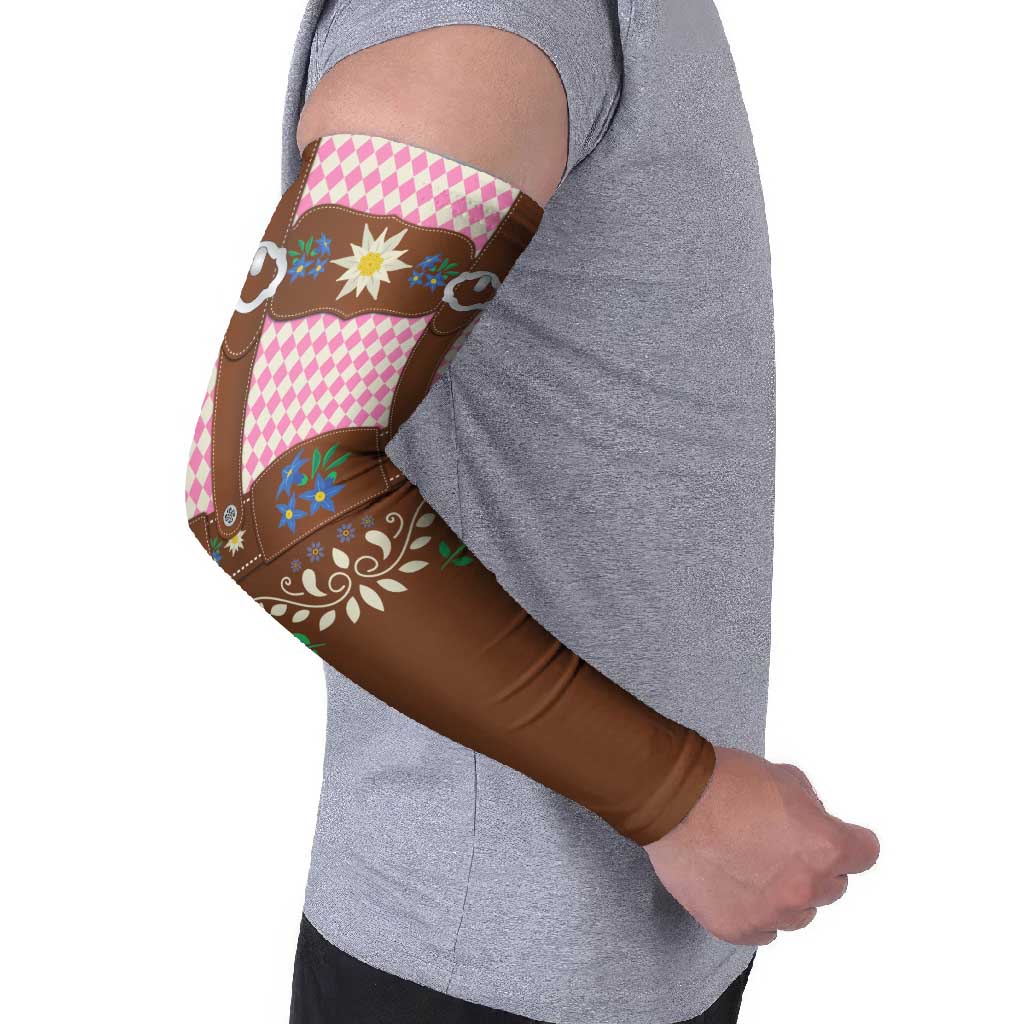 Lederhosen Oktoberfest Arm Sleeves Pink Edelweiss Floral Polka Dots - Wonder Print Shop