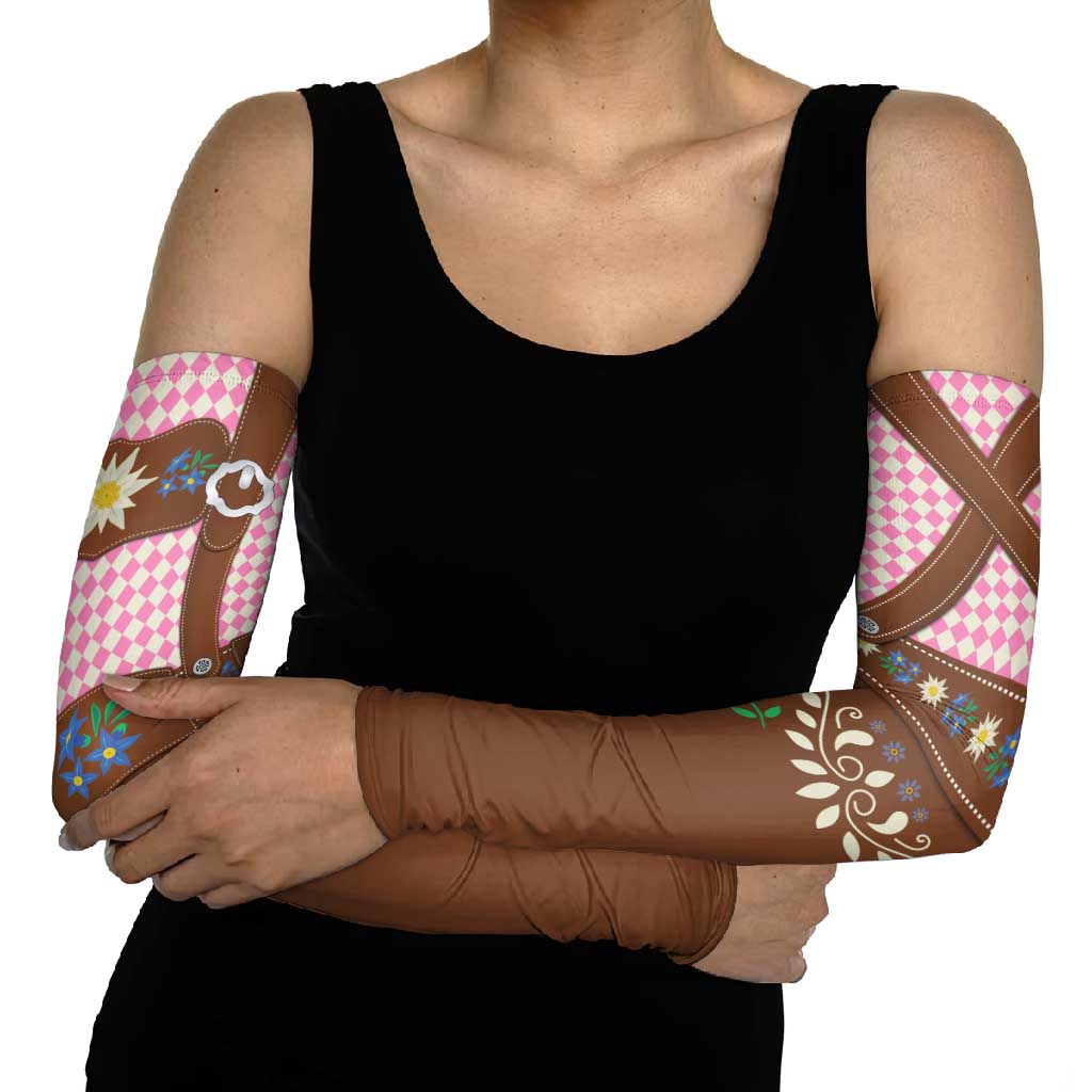 Lederhosen Oktoberfest Arm Sleeves Pink Edelweiss Floral Polka Dots - Wonder Print Shop