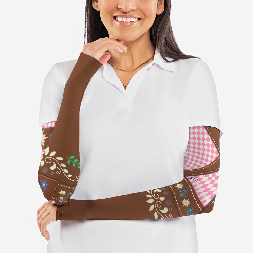 Lederhosen Oktoberfest Arm Sleeves Pink Edelweiss Floral Polka Dots - Wonder Print Shop