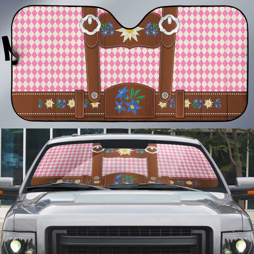 Lederhosen Oktoberfest Auto Sun Shade Pink Edelweiss Floral Polka Dots - Wonder Print Shop