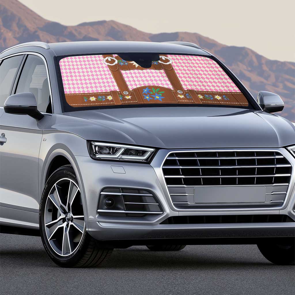 Lederhosen Oktoberfest Auto Sun Shade Pink Edelweiss Floral Polka Dots - Wonder Print Shop