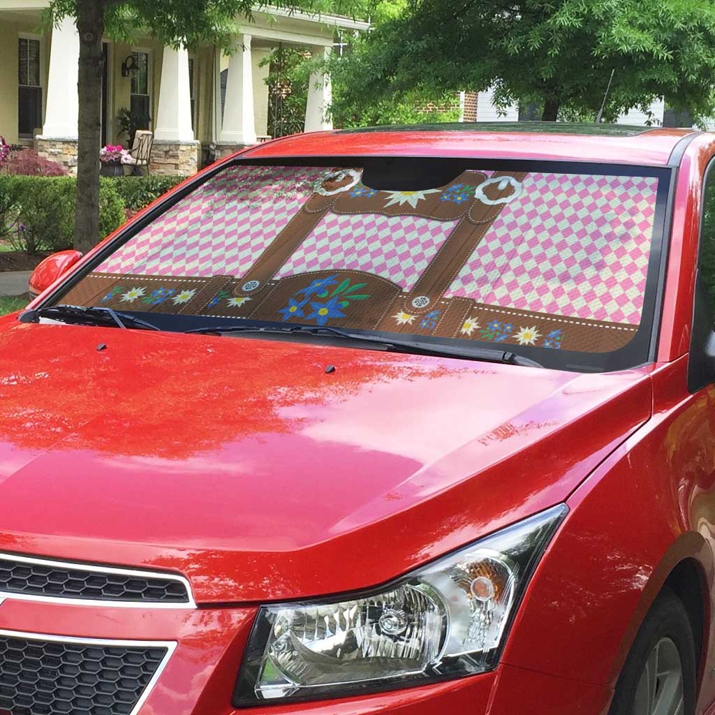 Lederhosen Oktoberfest Auto Sun Shade Pink Edelweiss Floral Polka Dots - Wonder Print Shop